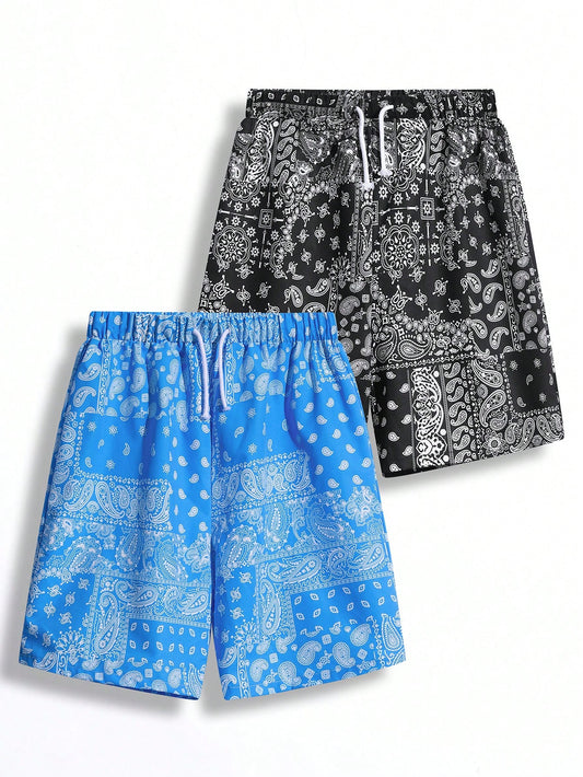 Teen Boy's Casual Loose Paisley Print Shorts For Summer