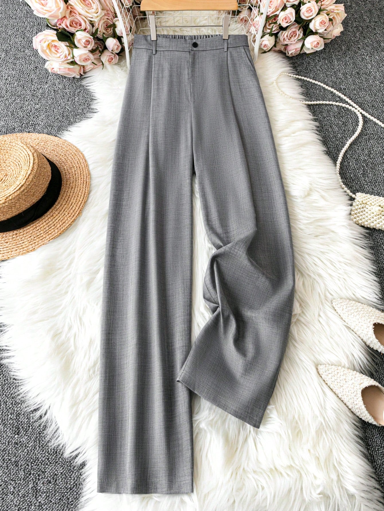 Plus Size Casual Solid Color Loose Straight Leg Suit Pants