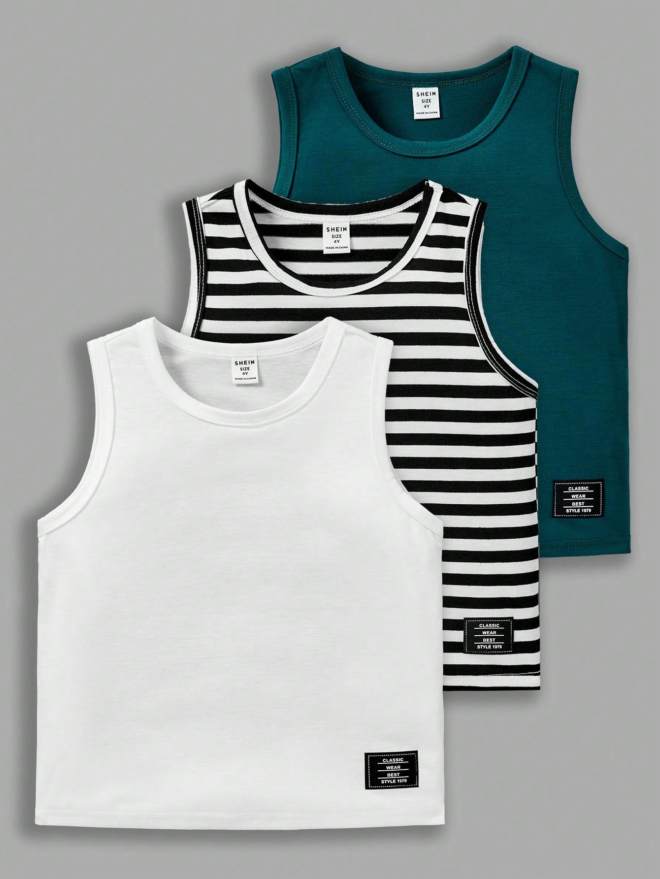 Young Boy 3pcs/Set Comfortable Letter Patched Casual Tank Top