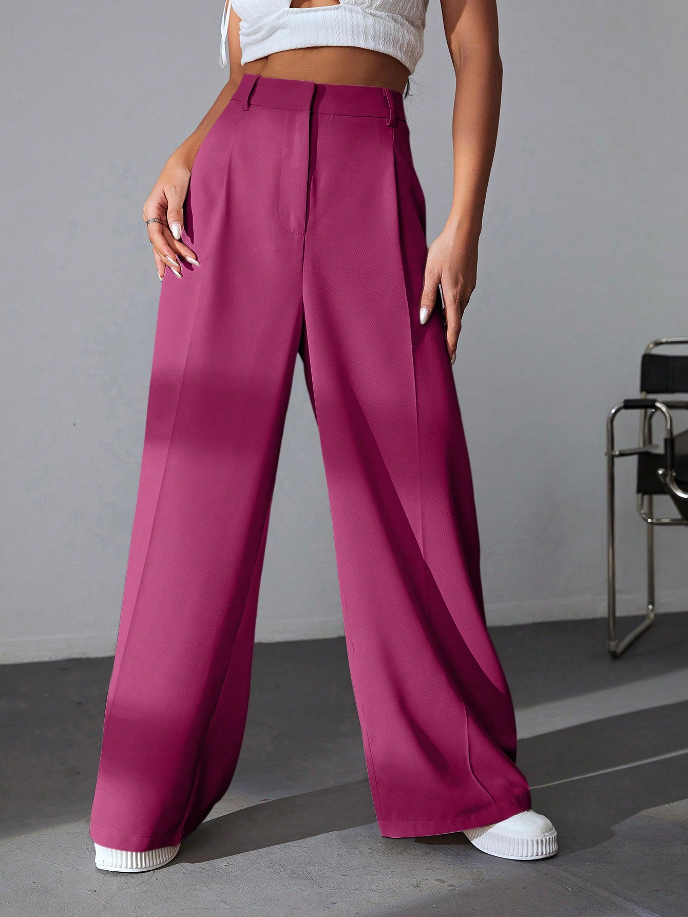 Solid Wide Leg Dress Pants