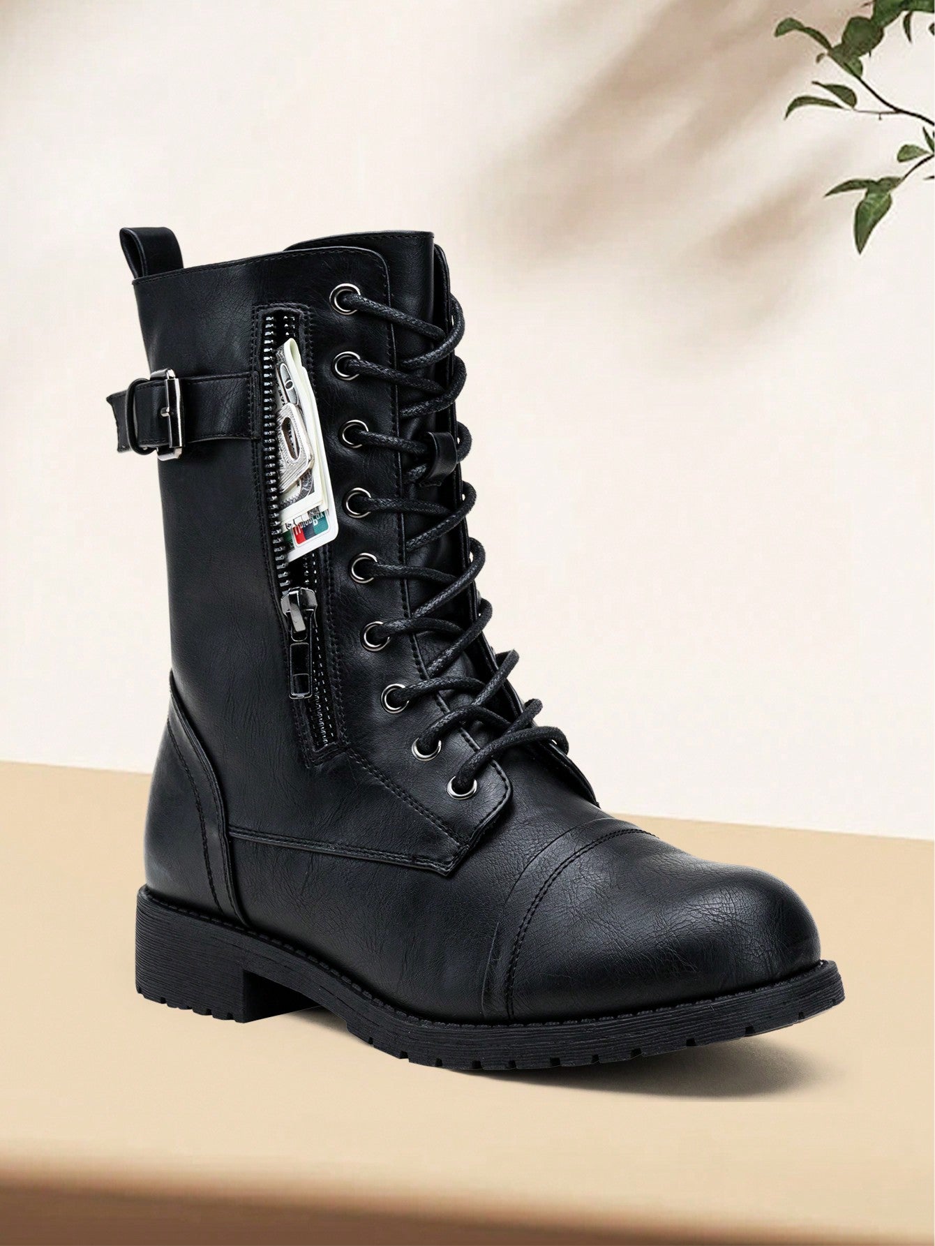 Comfyshoes Women's Combat Boots With Card Knife Wallet Pocket 2024