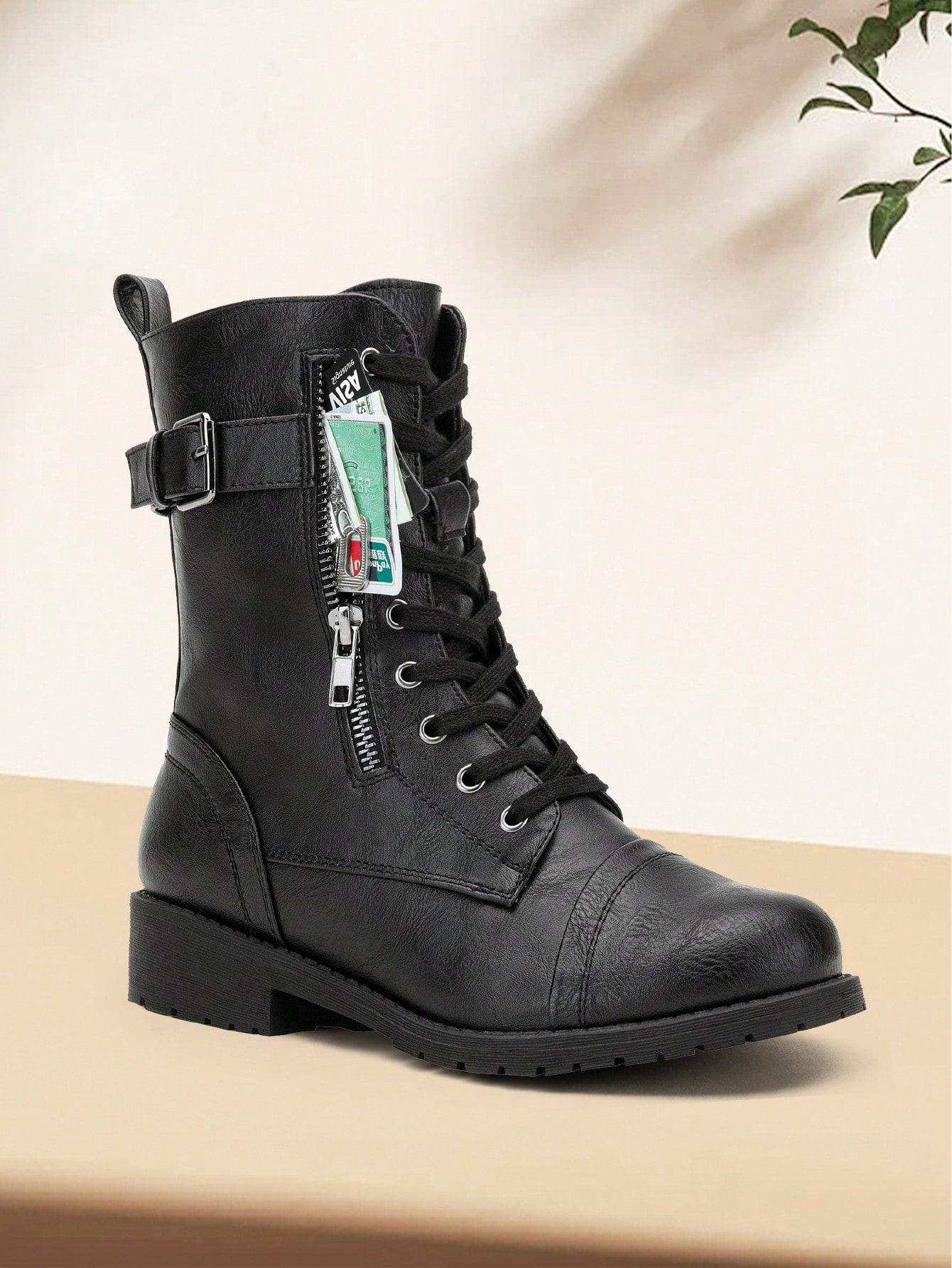 Comfyshoes Women's Combat Boots With Card Knife Wallet Pocket 2024