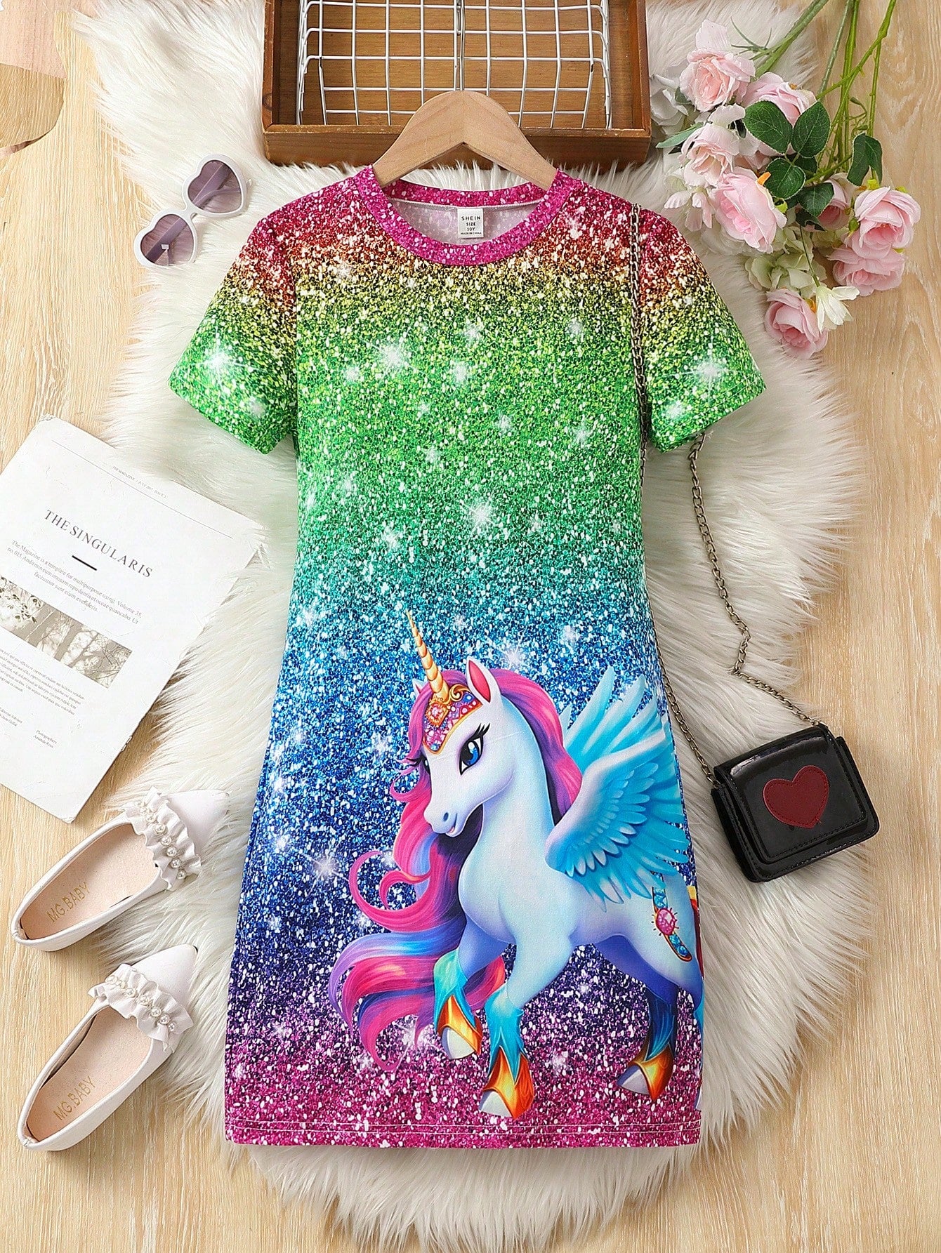 Tween Girls' Joyful And Cute Unicorn Print Knit Dress