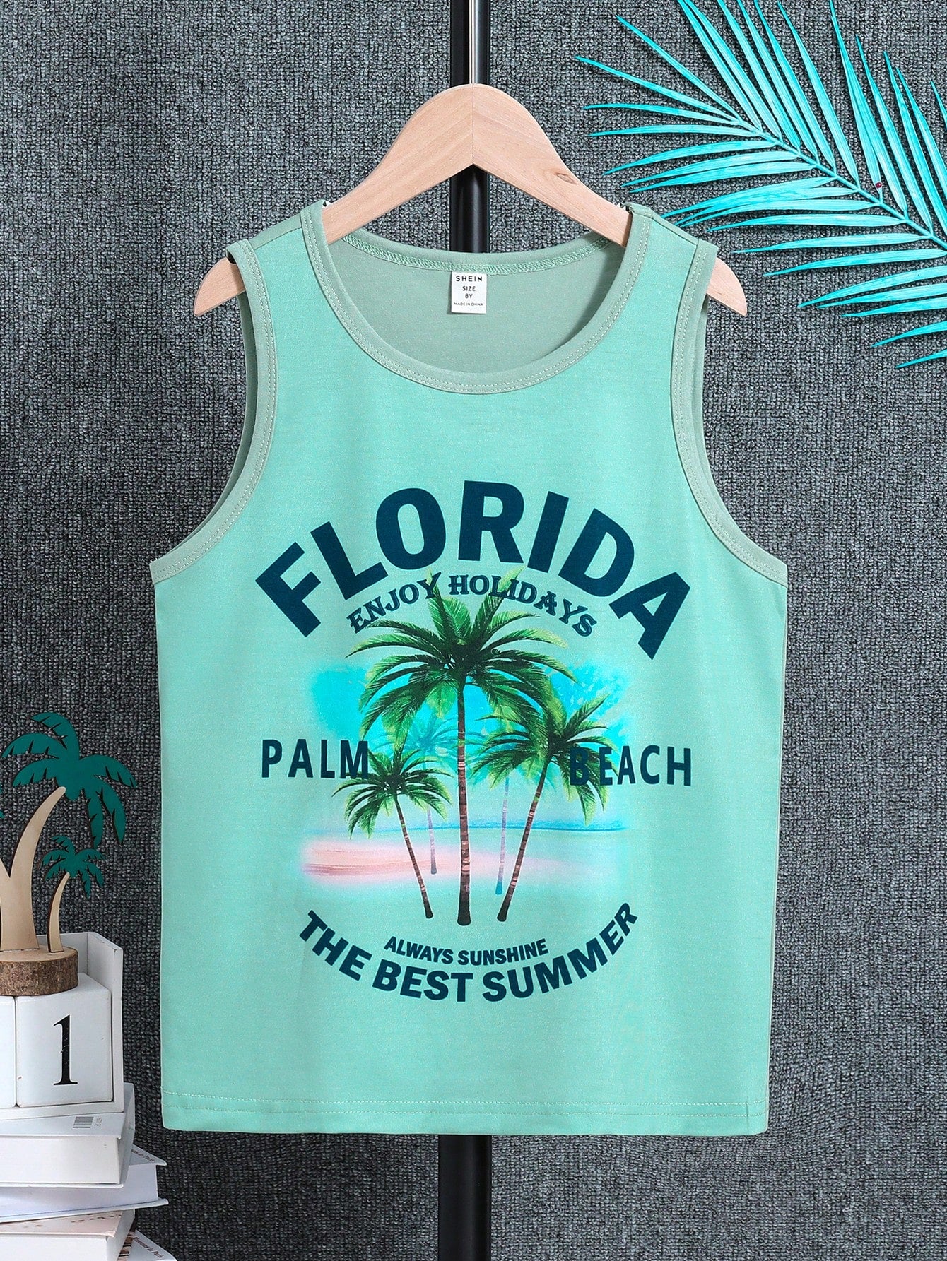 Tween Boy Summer White Beach Vacation Letter Printed Sleeveless T-Shirt