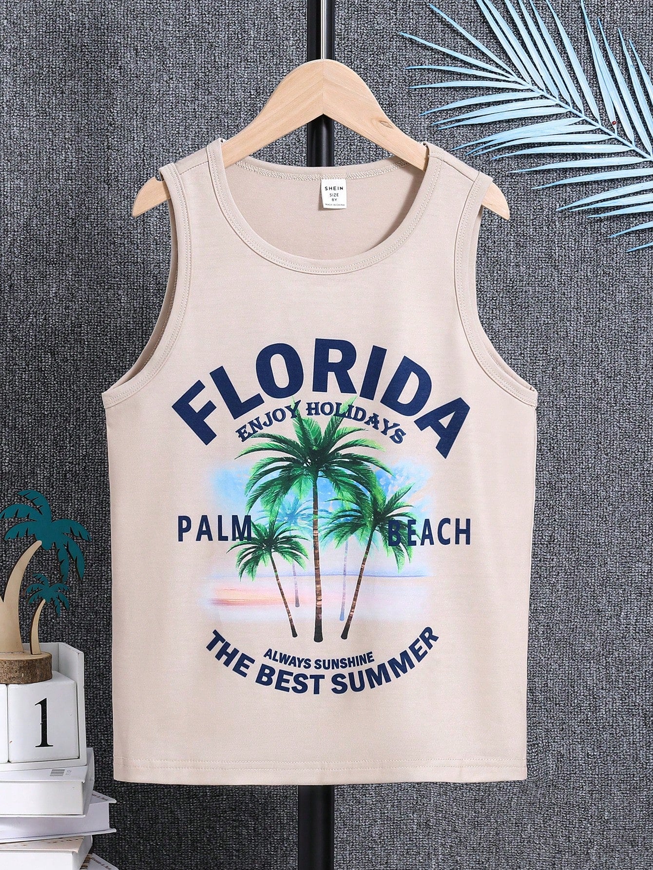 Tween Boy Summer White Beach Vacation Letter Printed Sleeveless T-Shirt