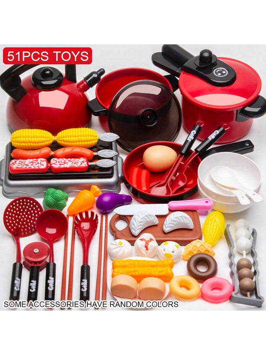 51PCS Delightful Kitchen Toys For Boys And Girls: Kids Play House Simulates Kitchen Cutting And Slicing! Children Birthday Gifts