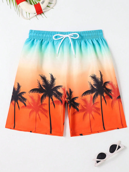 Tween Boy Palm Tree Printed Ombre Beach Shorts