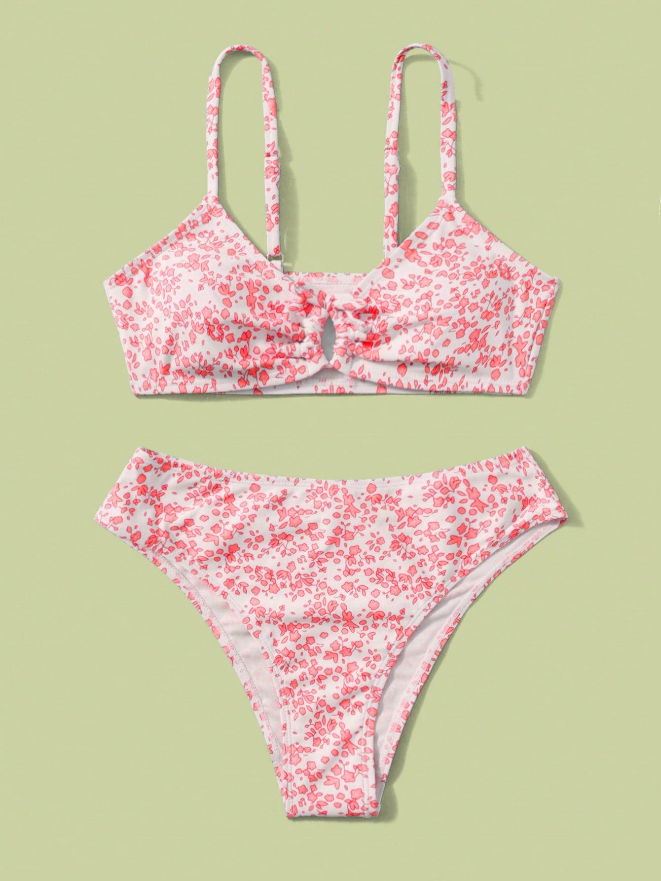 Teen Girls' Floral And Print Hollow Out Detail Bikini Set 2 Pieces