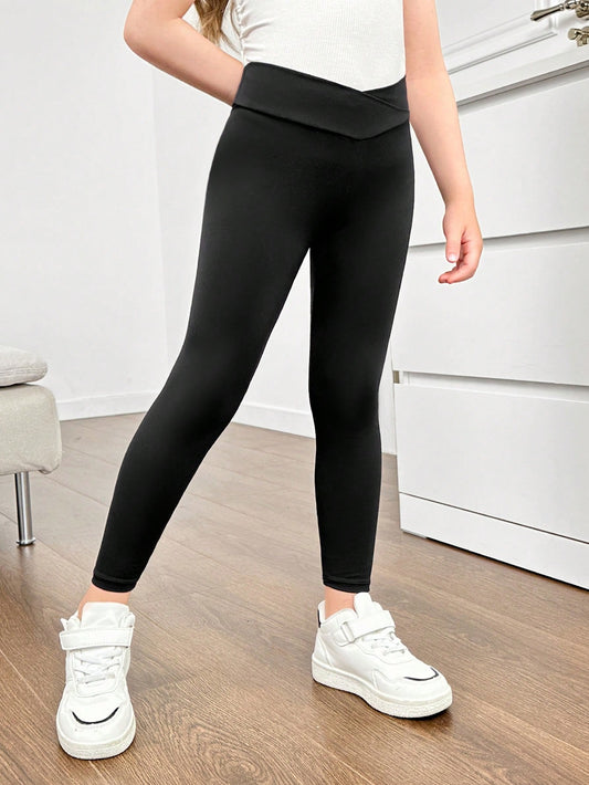 Young Girl Knitted Solid Color Casual Leggings