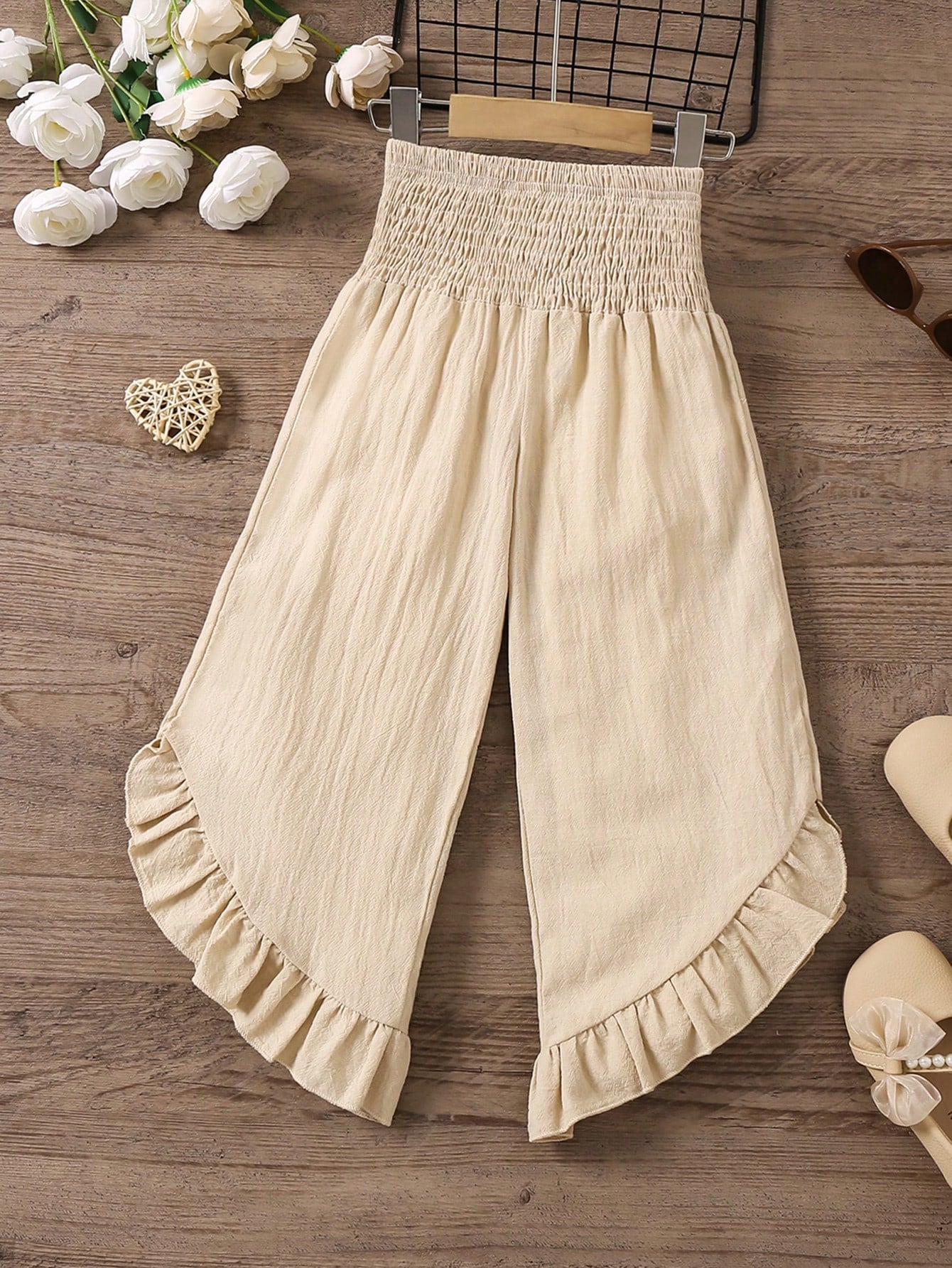 Young Girl Countryside Vacation High Waist Irregular Hem Cotton Linen Pants