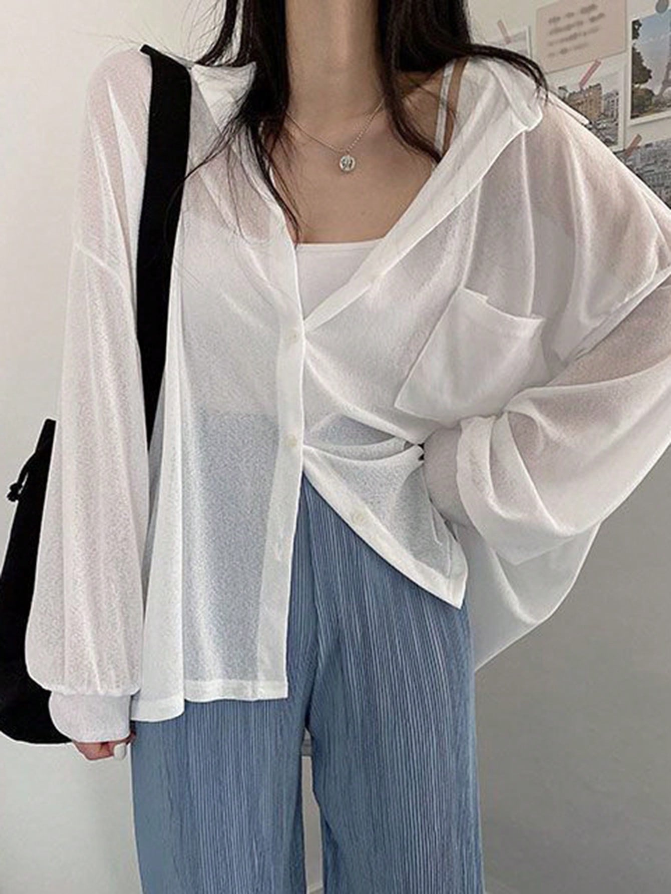 Women's Spring And Summer Casual Solid Color Loose Lapel Shirt