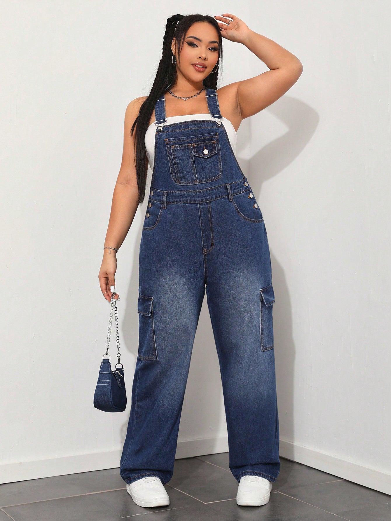 Plus Size Overalls With Multiple Pockets And Adjustable Shoulder Straps