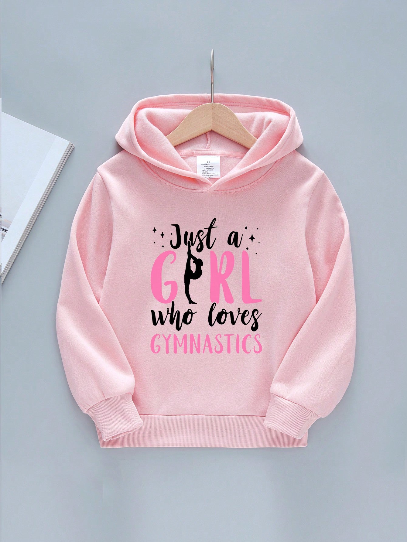 Young Girl Gymnastics Character Slogan Print Hoodie With Fleece Lining