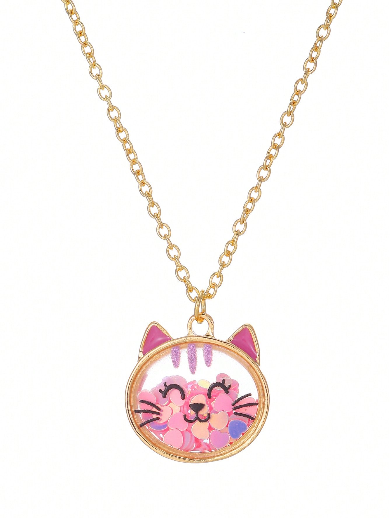 1pc Cartoon Cute Cat Shaped Glitter Detail Friendship Necklace For Girls