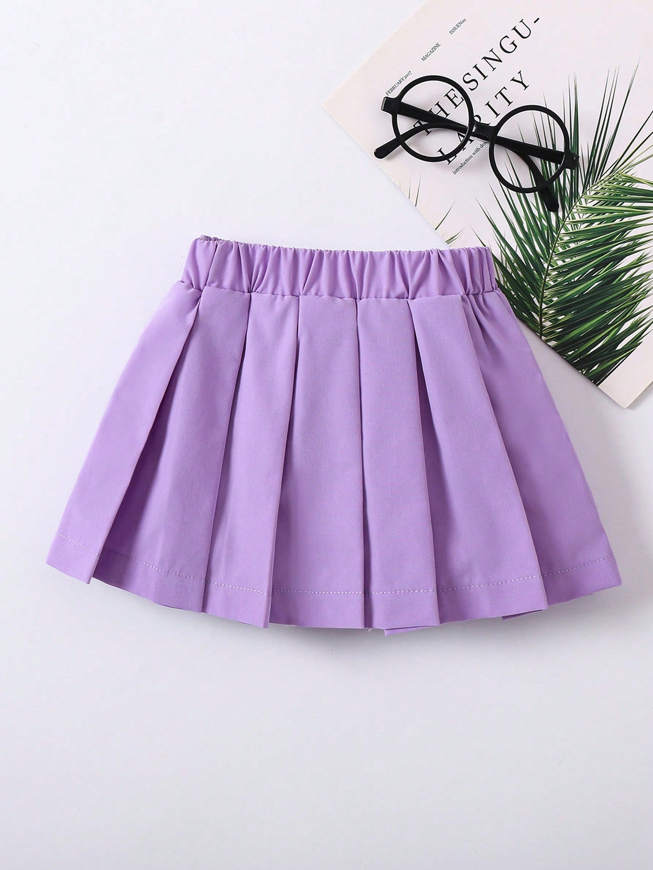 Young Girls' Solid Color Pleated Skirt