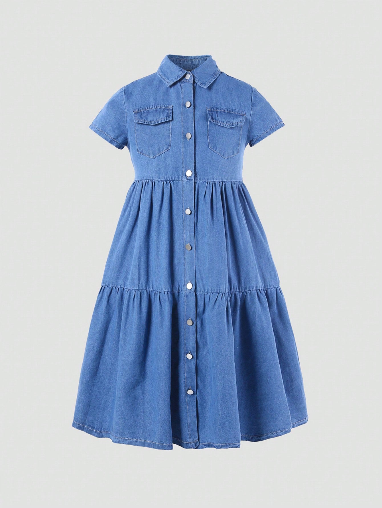 Tween Girl College Style Basic Simple Loose And Comfortable Soft Denim Dress