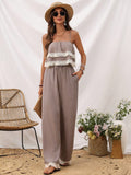 Women's Splice Fringe Strap Tank Top And Pants Two Piece Set