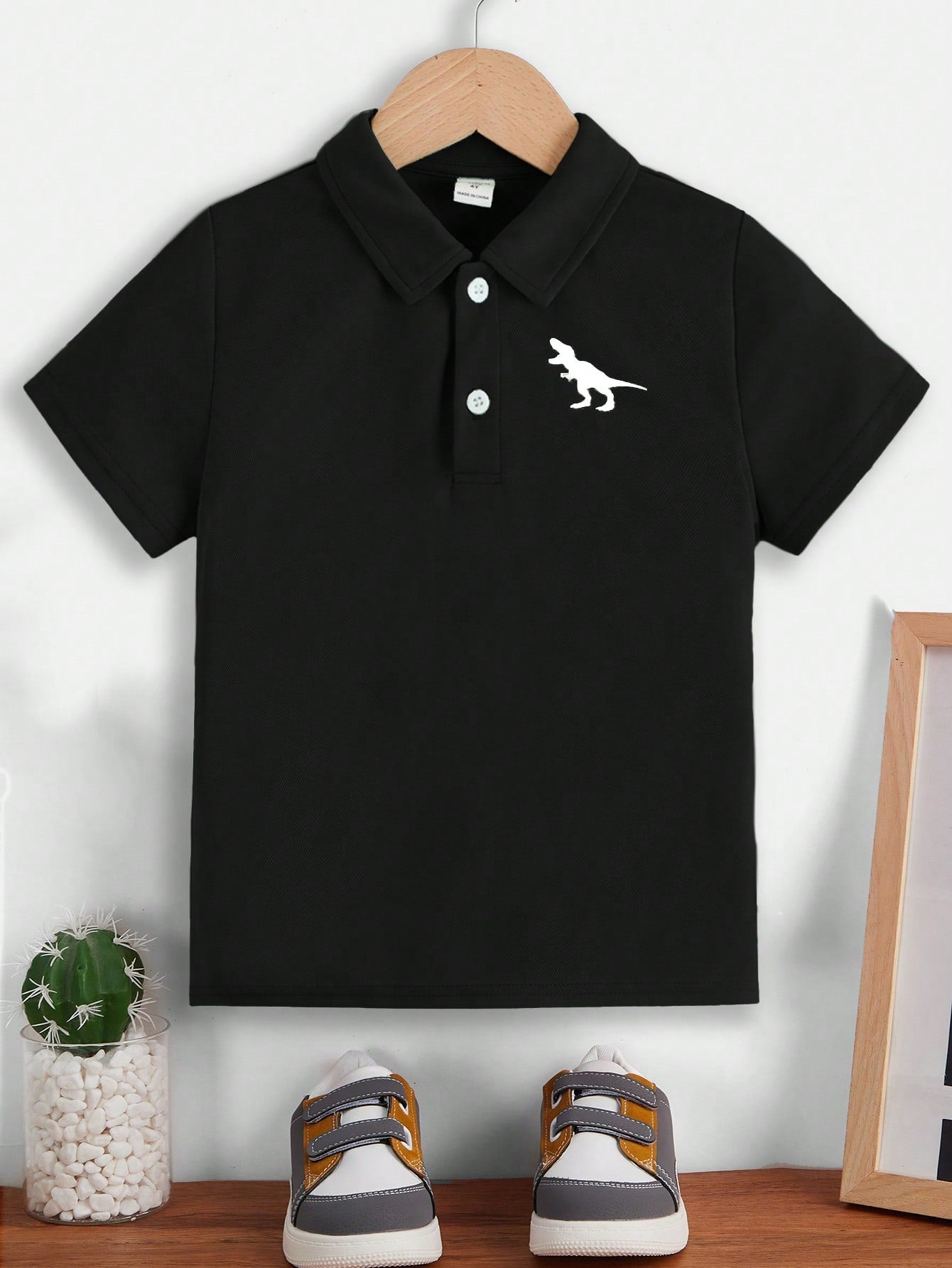 Young Boys' Dinosaur Pattern Pink Polo Shirt With Half Button Placket, Comfortable And Casual For Daily Wear In Summer