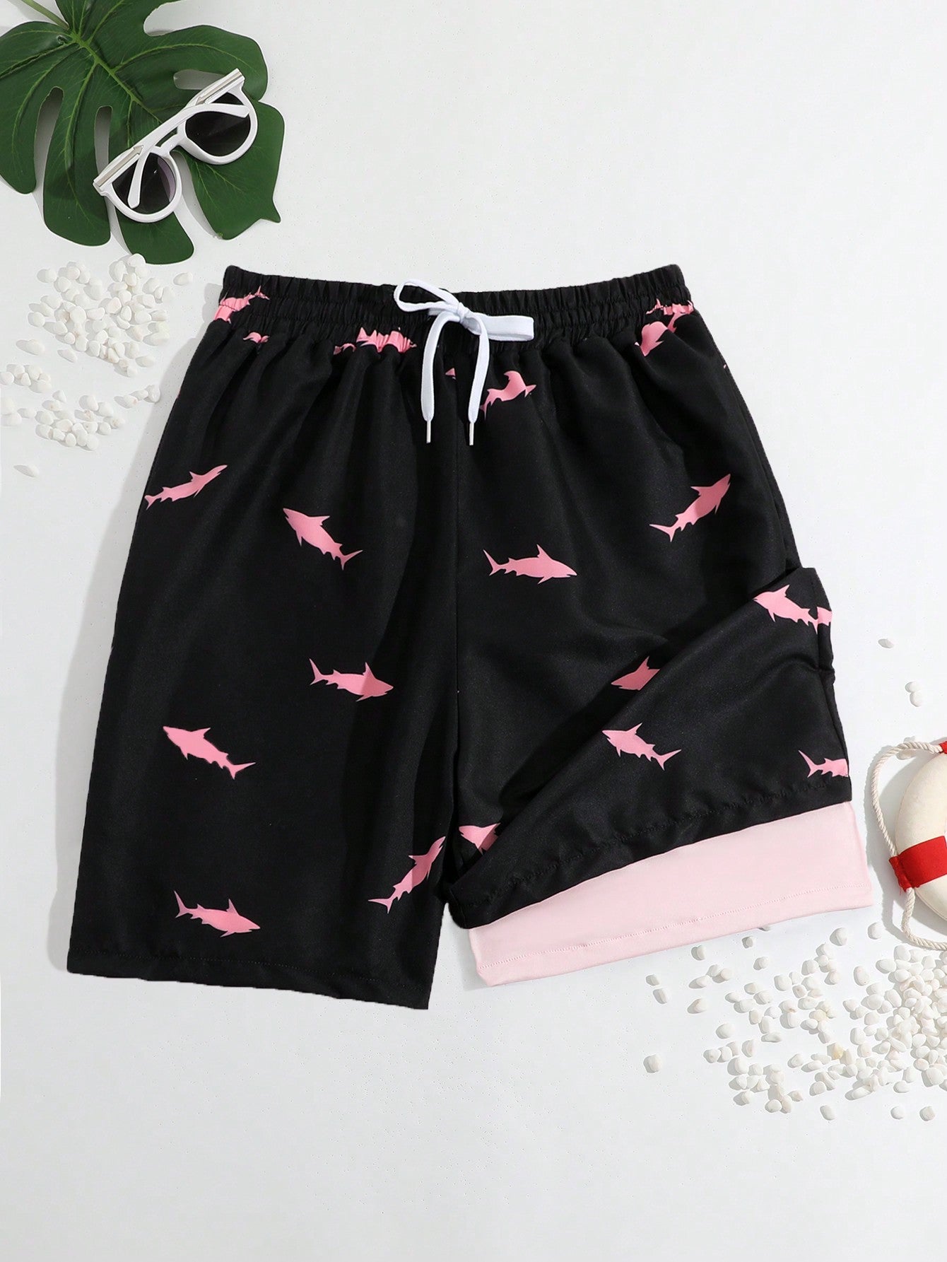 Teen Boy Shark Printed Beach Shorts Daddy And Me Matching Outfits (2 Pieces Are Sold Separately)