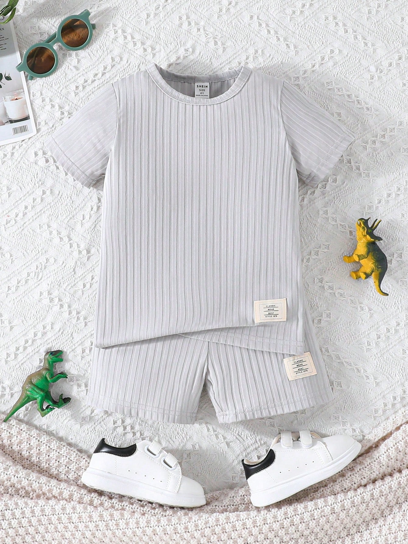 Young Boys' Ribbed Short Sleeve T-Shirt And Shorts Set