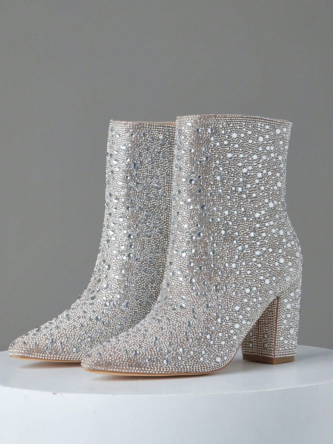 Rhinestone Boots For Women Ankle Boots Sparkly Glitter Chunky Heel Hot Dressy Party Prom Shoes