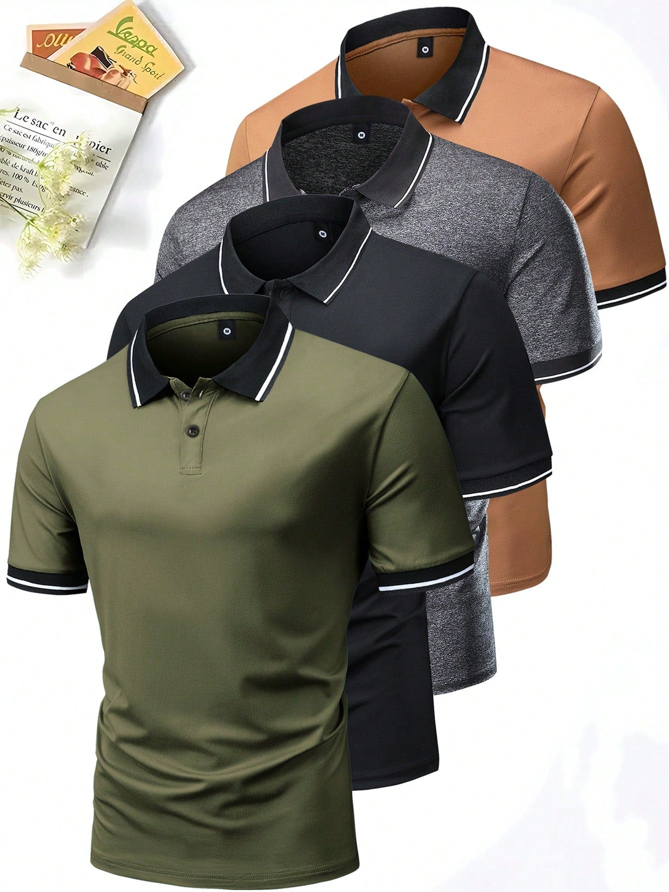 4pcs Colorful Men's Polo Shirts Set, Summer Short Sleeve Collared T-Shirt, Thin Paul Shirt, Solid Color, Versatile, Retro, Simple, Fashionable, Holiday, Outdoor, Casual Tops