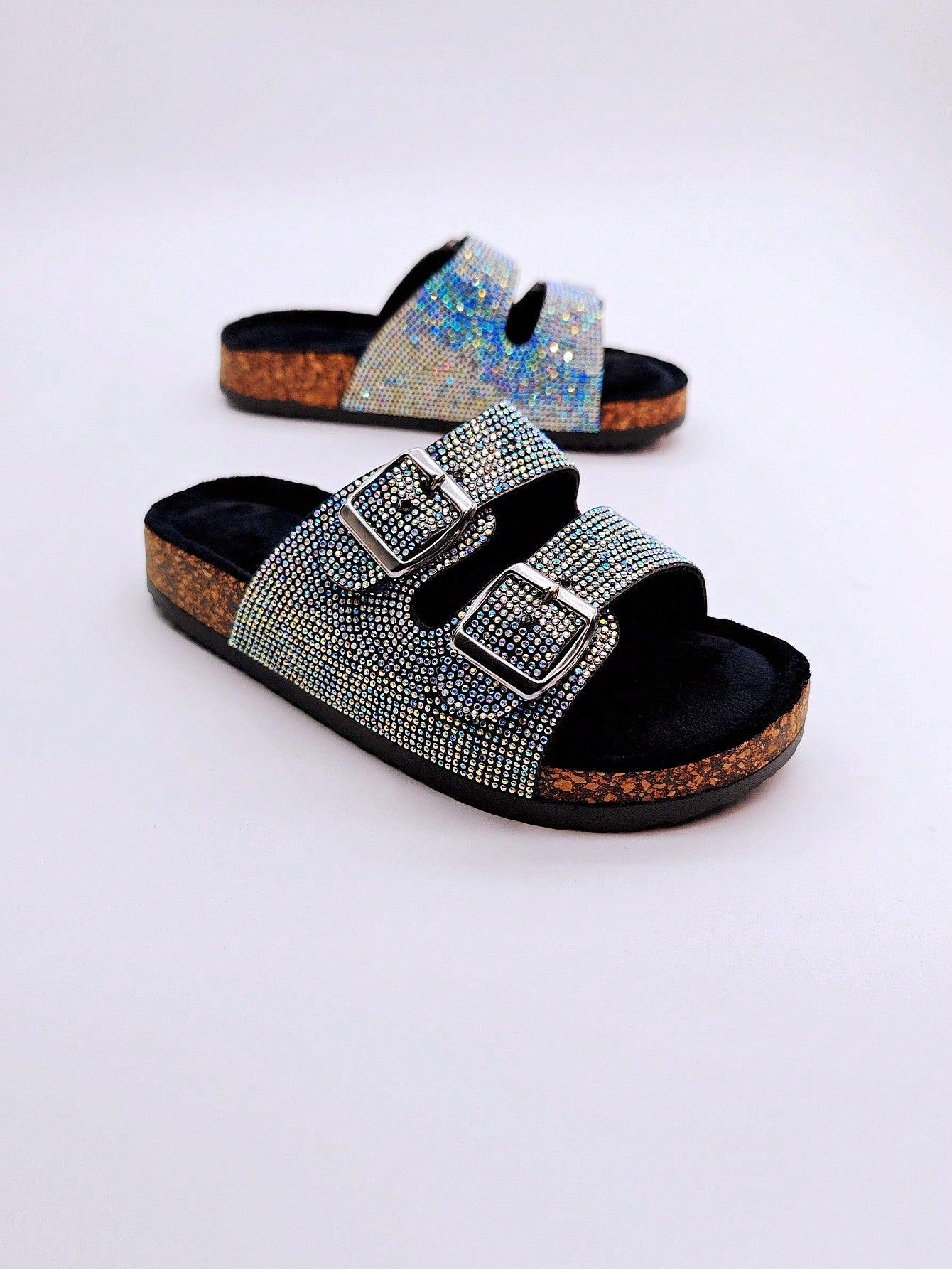 New Glitter Slip-On Sandals, Women's Flat Beach Slides, Home Casual Slippers