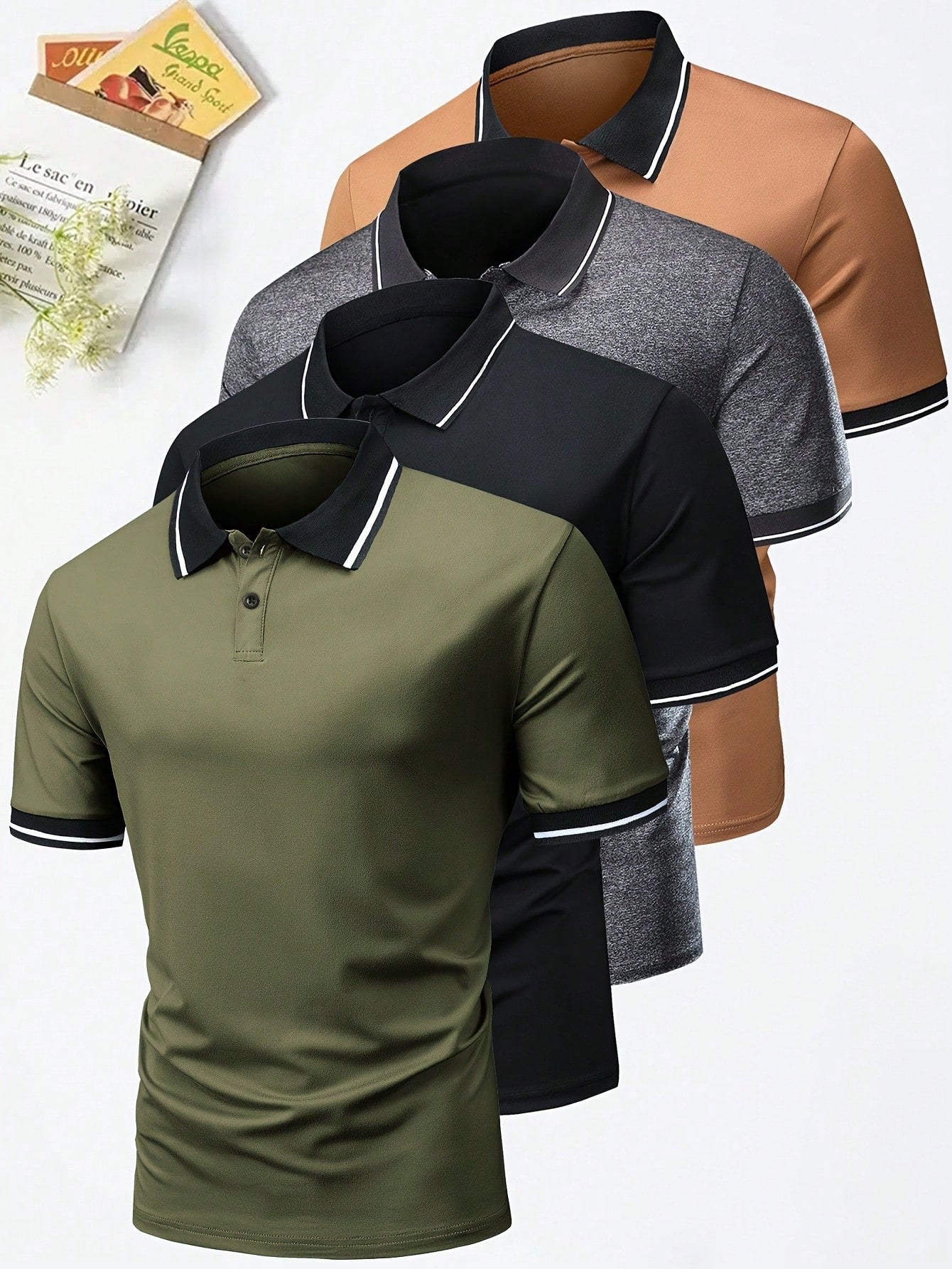 4pcs Men's Short Sleeve Polo Shirts, Regular Fit, Wrinkle Resistant, Business Casual Turn Down Collar Paul Shirt For Summer