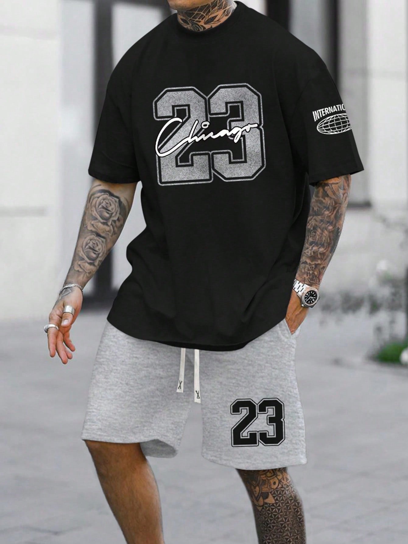 Men's Letter And Number Printed T-Shirt And Shorts Set