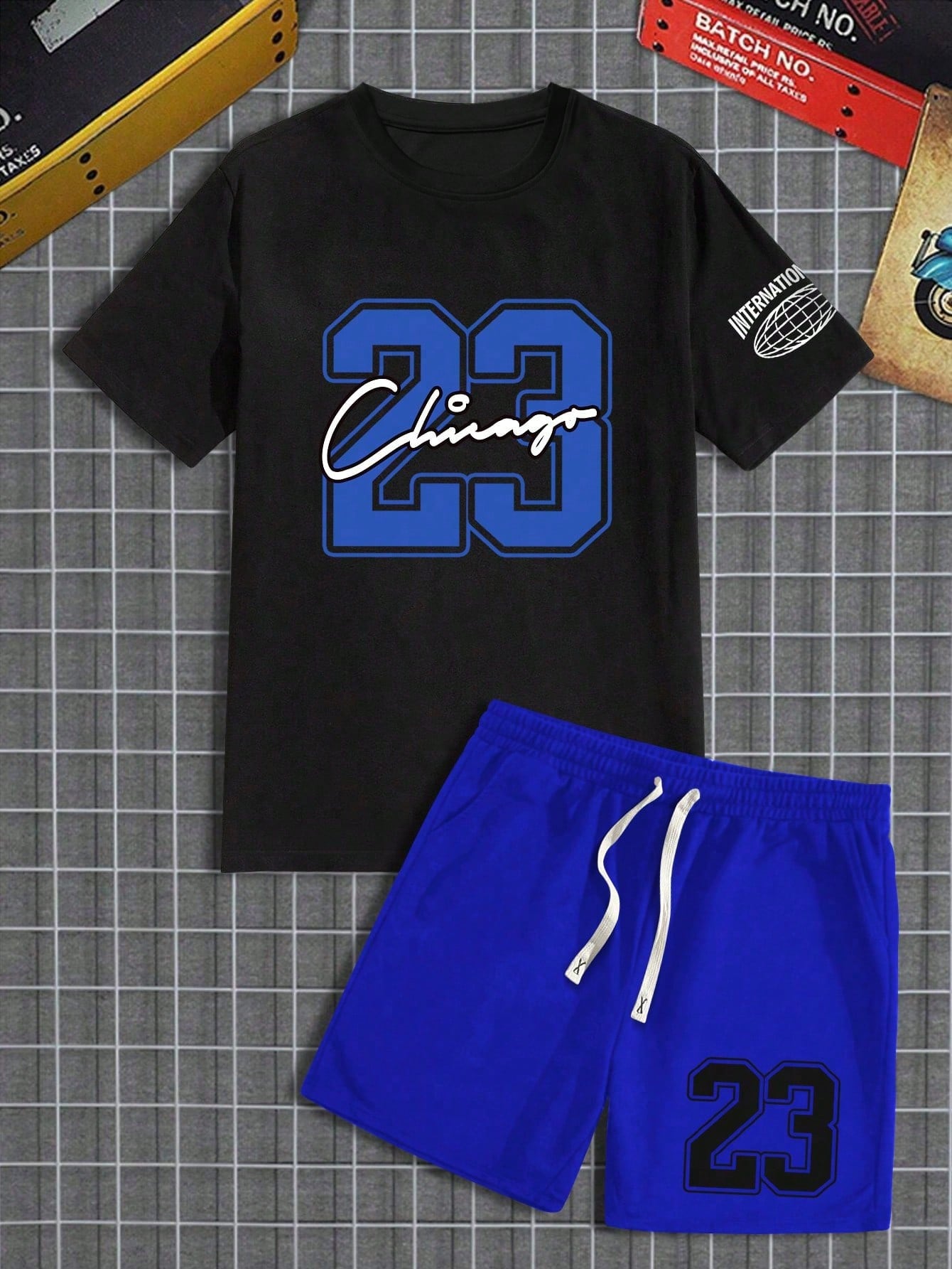 Men's Letter And Number Printed T-Shirt And Shorts Set