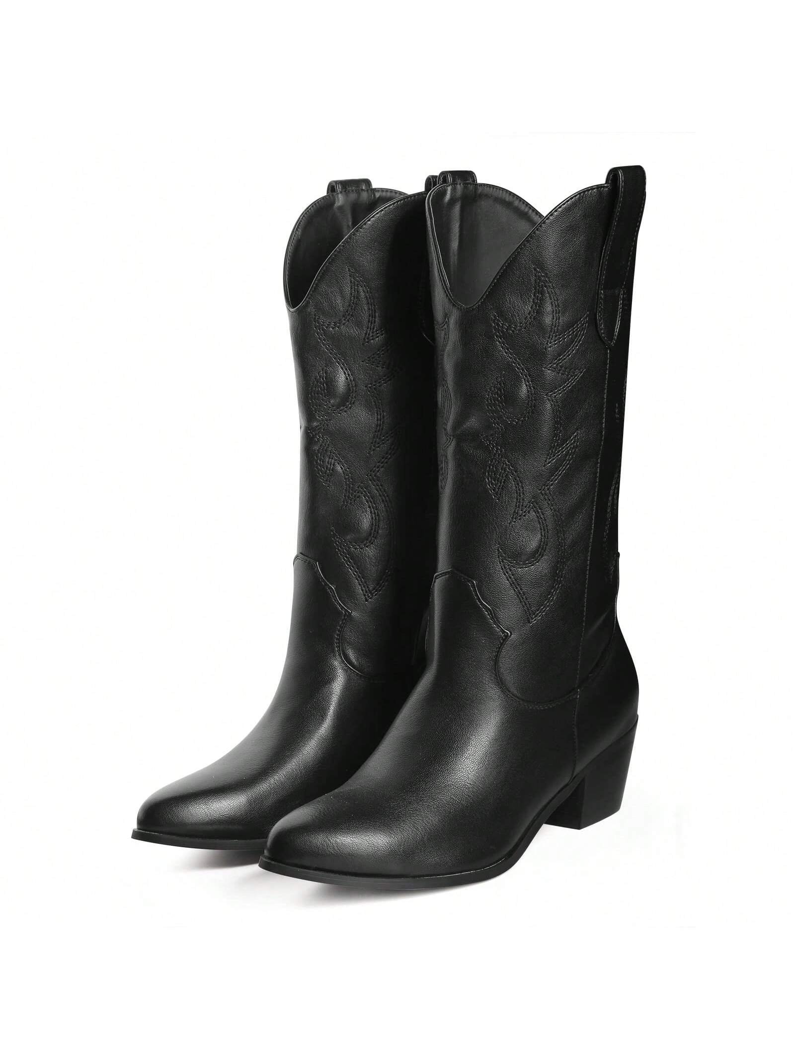 Women's Western Embroidery Cowboy Mid Calf Boots