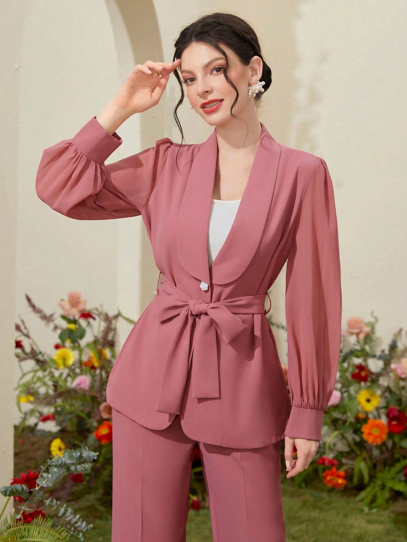 Modely Women's Single Breasted Blazer With Shawl Collar