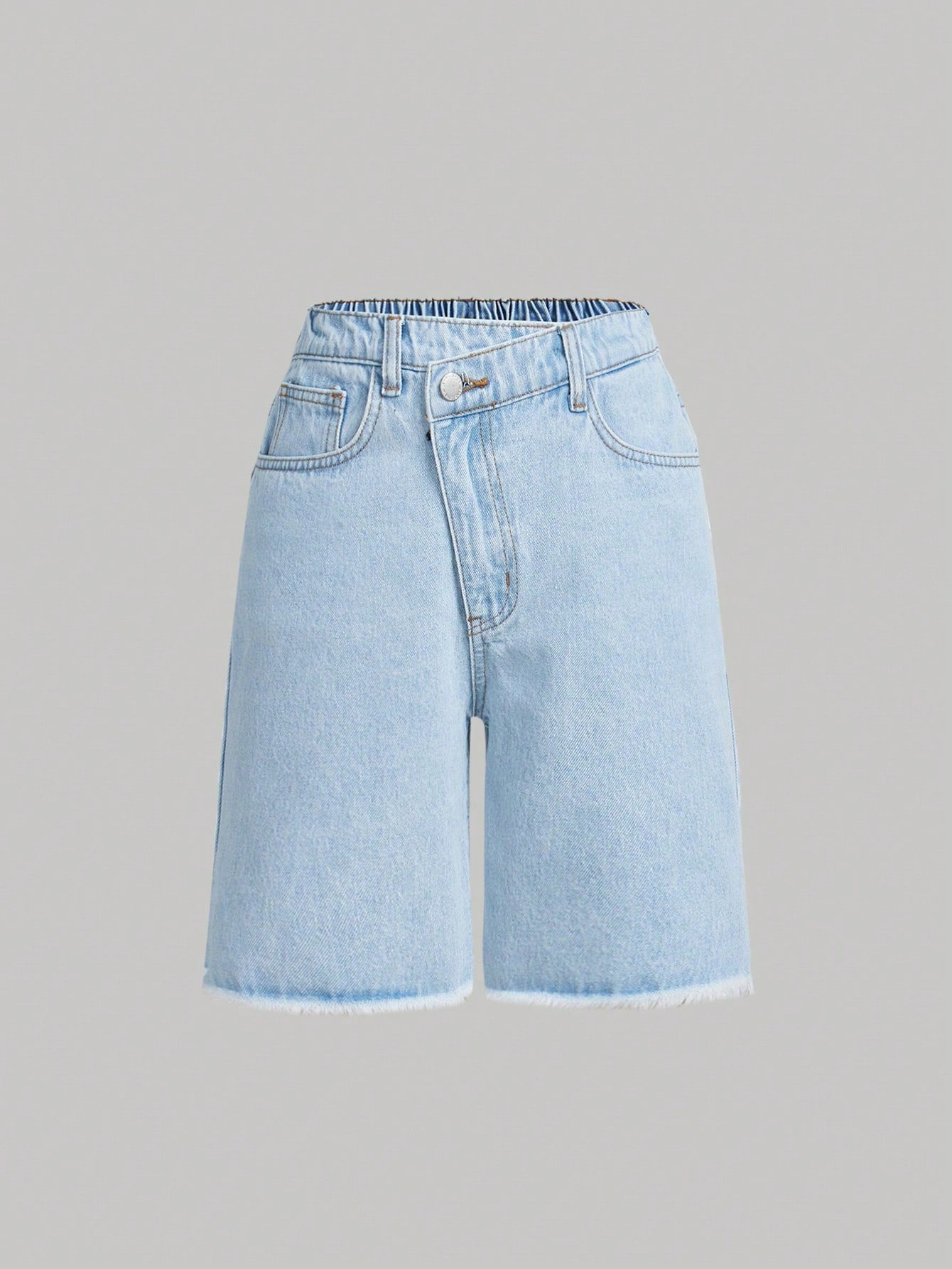 Teen Girl Loose-Fit Asymmetrical Waist Straight Leg Raw Hem Denim Short,Sqring And Summer Outfit