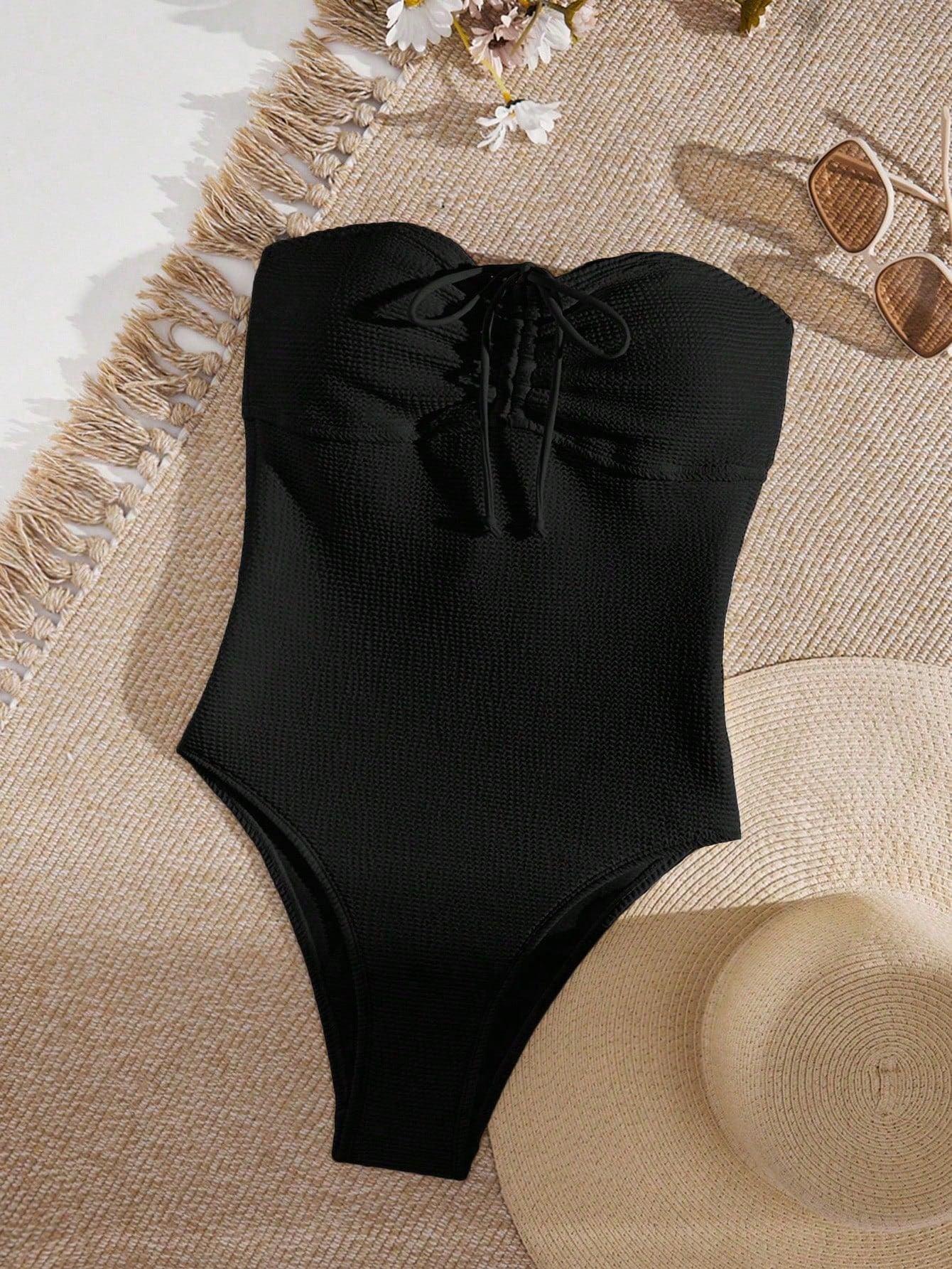 Women's Summer Beach Solid Color Backless One-Piece Swimsuit With Halter Neck