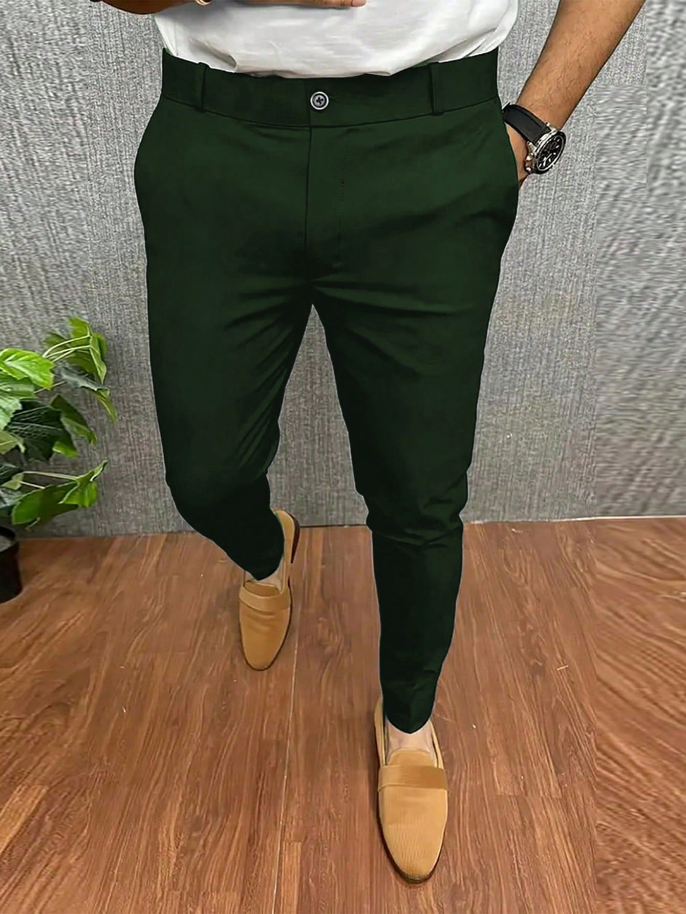 Men's Solid Color Suit Pants With Pockets