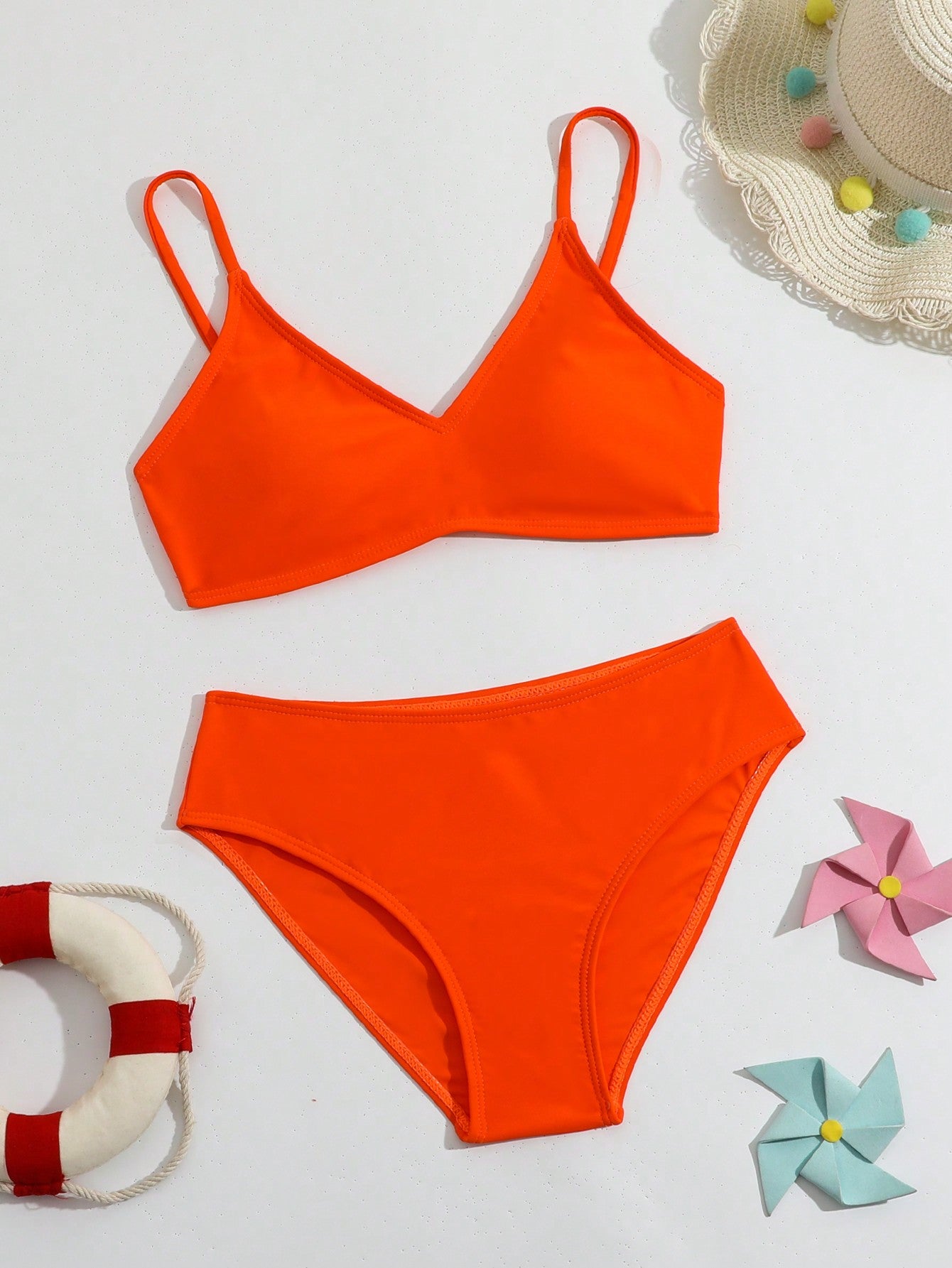 Tween Girl Holiday Solid Color Two-Piece Bikini Set Summer Beach