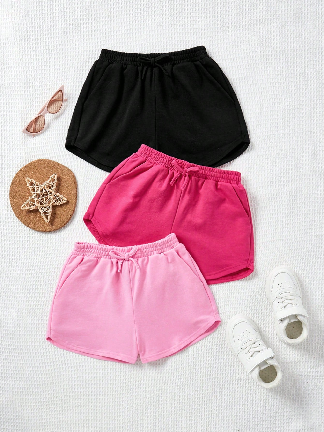 3pcs Knitted Elastic Waist Loose Fit Casual Shorts For Tween Girls