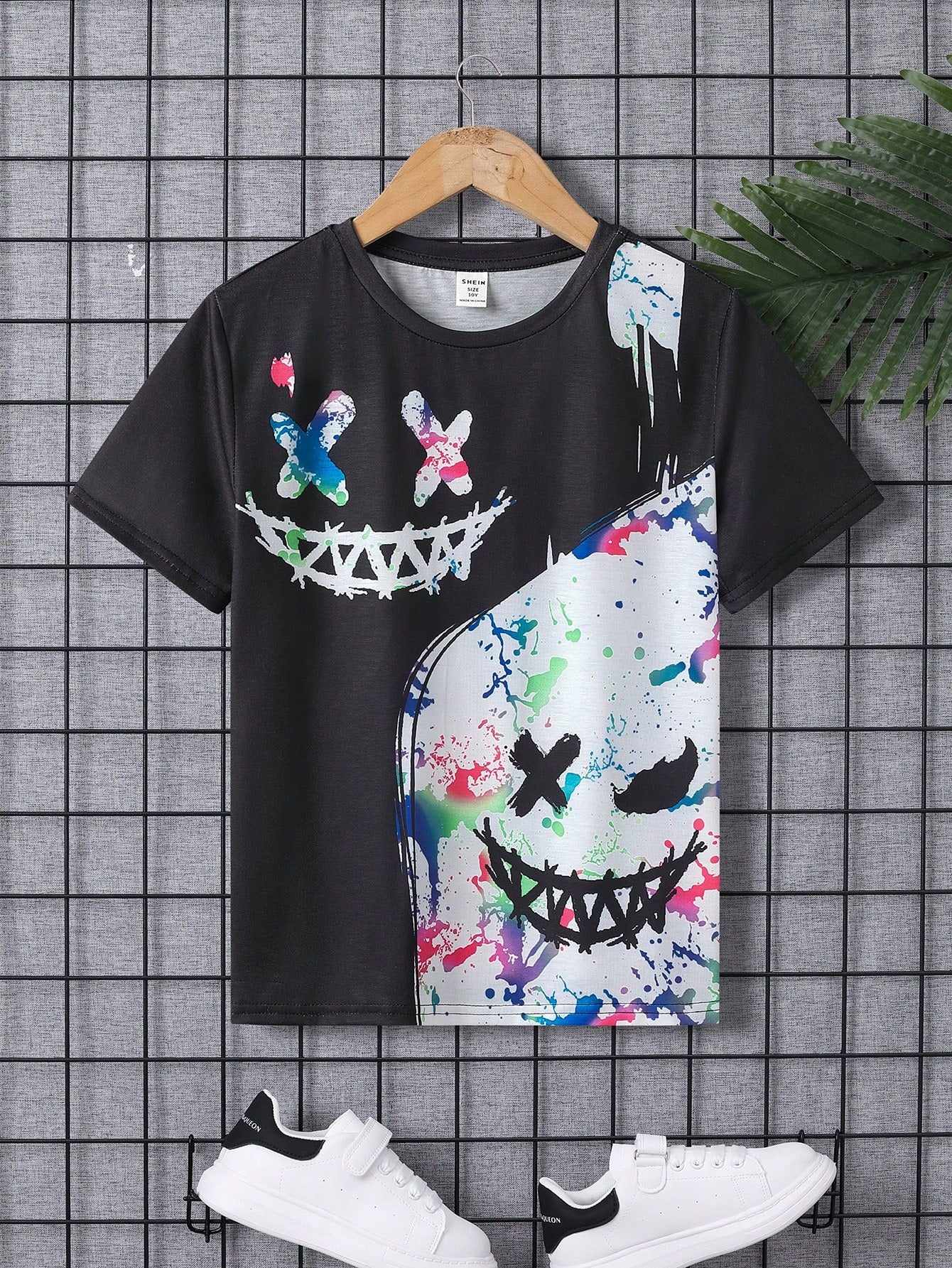 Tween Boy Loose Casual Round Neck Luminous Print Short-Sleeved T-Shirt