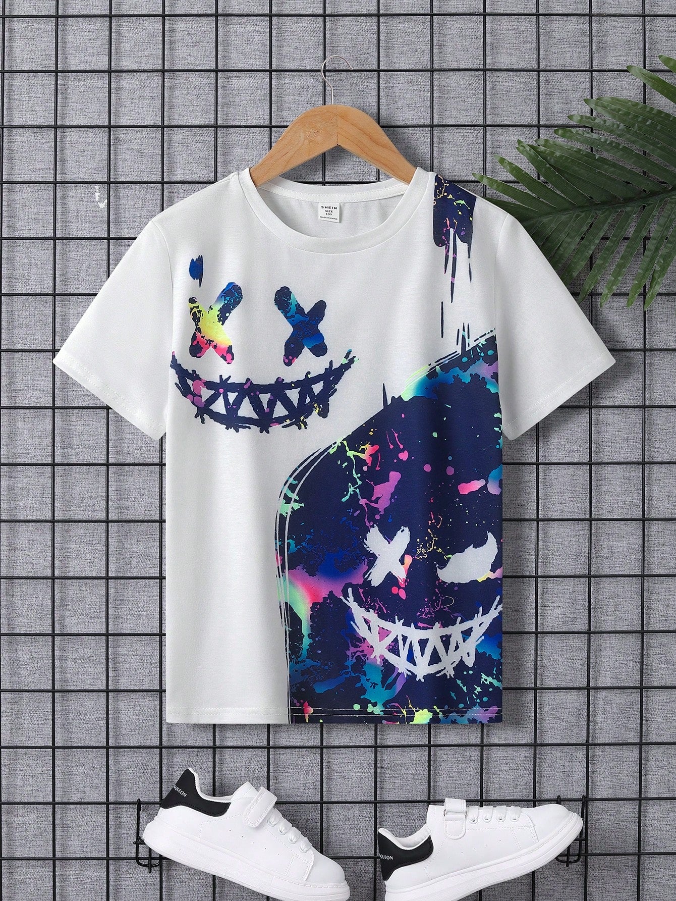 Tween Boy Loose Casual Round Neck Luminous Print Short-Sleeved T-Shirt