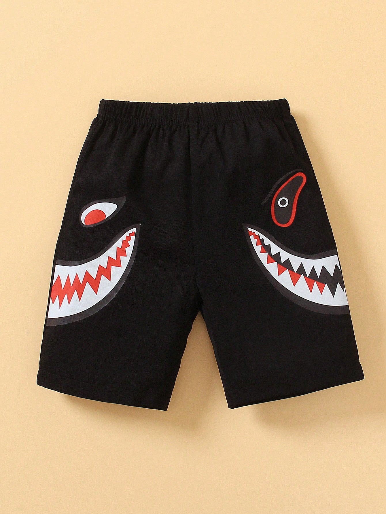 Young Boy Fashionable Loose Shorts With Smiling Face Print, Suitable For Daily Sports Wear, Comfortable To Wear In Spring And Summer