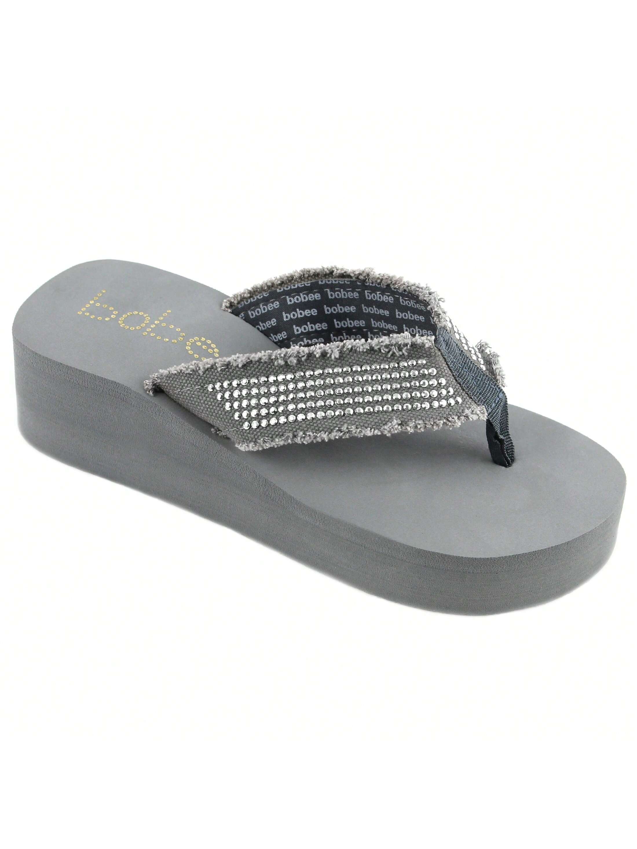 Women's Fashionable Rhinestone Fringe Decor Flip Flops Wedge Sandals Platform Flip Flop Toe Post Design Slippers