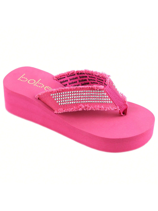 Women's Fashionable Rhinestone Fringe Decor Flip Flops Wedge Sandals Platform Flip Flop Toe Post Design Slippers