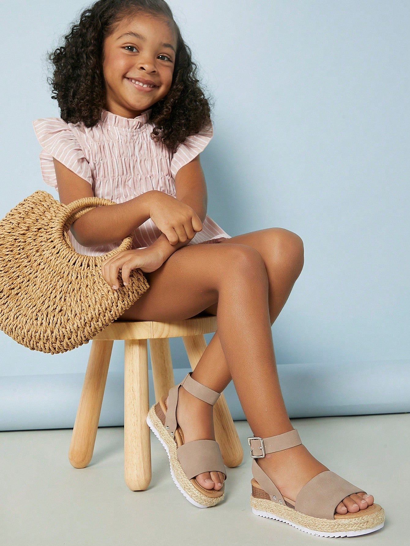 Mini mi White Essential Girls'  Summer Platform Espadrille Sandals – Qute, Classic, And Adorable With Ankle Strap And Open Toe