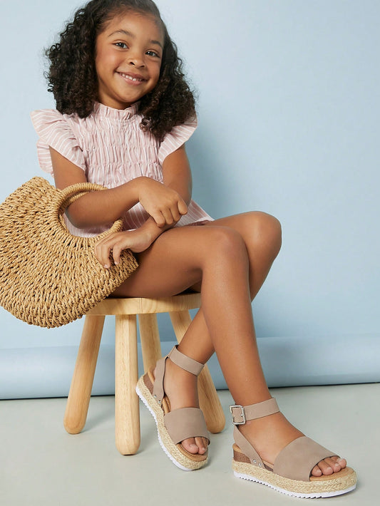 Mini mi Taupe Trending Open Toe Espadrille Platform Sandals For Kids – Comfort, Classic Style, And All-Day Wear