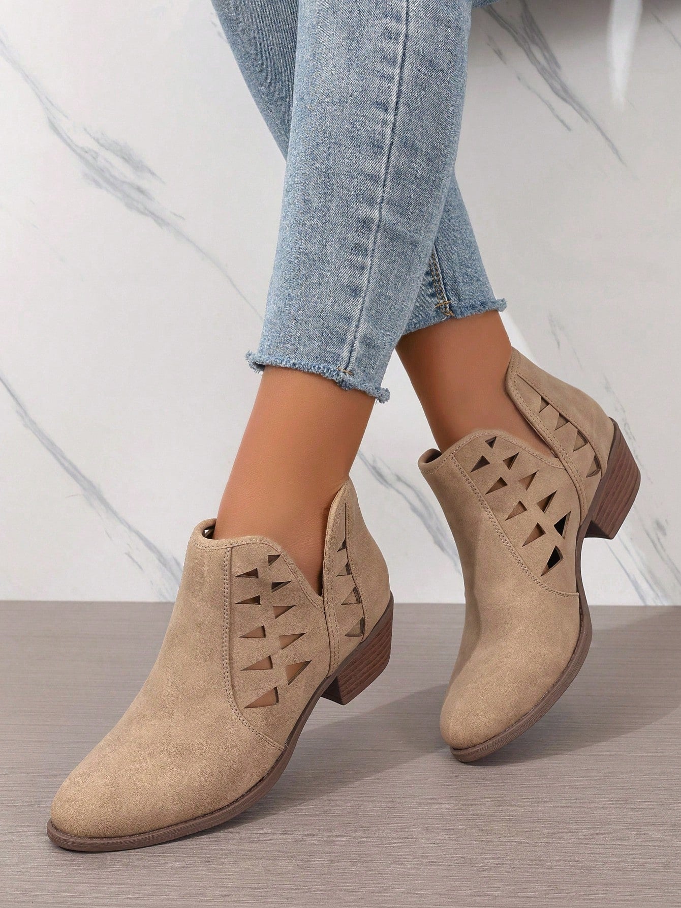 Hollow Out Chunky Heel Ankle Boots & Short Boots For Women, Daily & Holiday Outfits