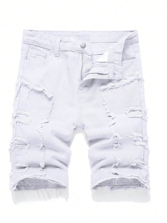 Tween Boy Summer Casual Solid Color Raw Hem Denim Shorts With Insert Pockets