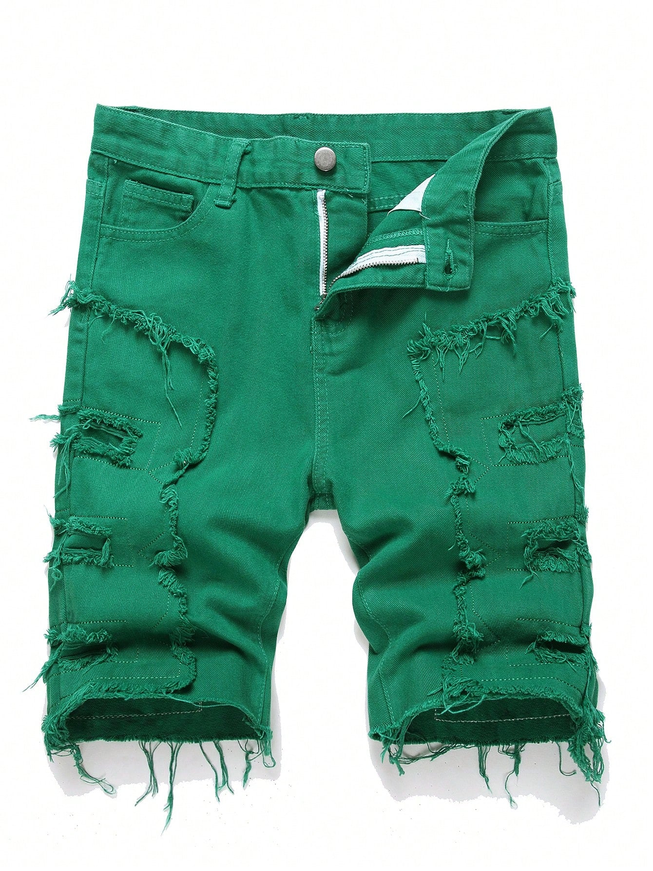 Solid Color Raw Edge Denim Shorts For Tween Boys