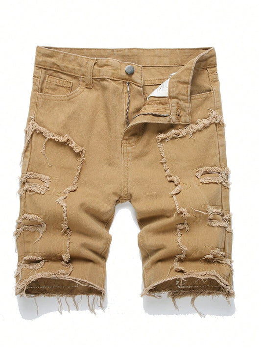 Tweed Boy Summer Casual Raw Edge Insert Pocket Denim Shorts