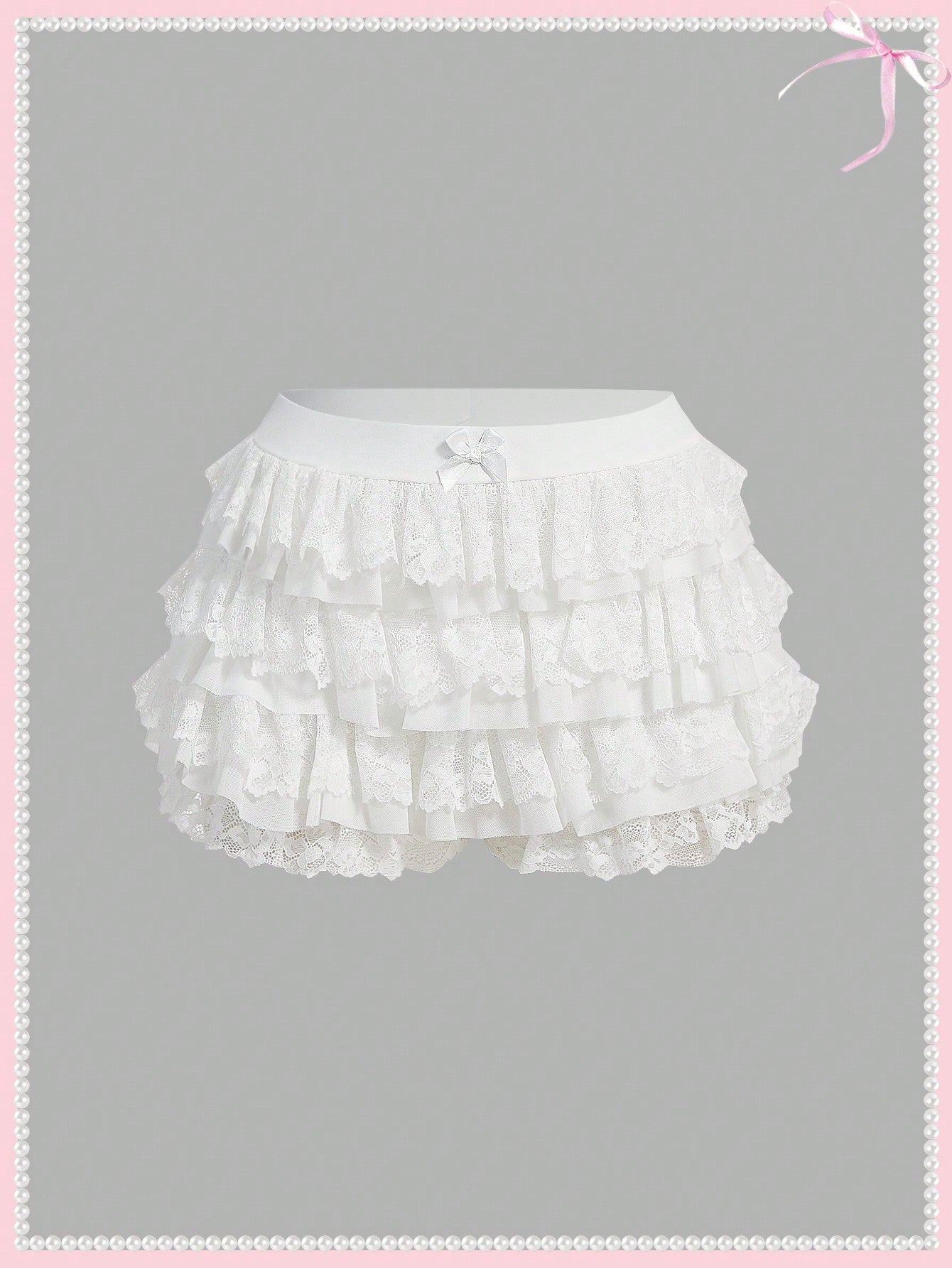 White Summer Shorts Balletcore  Sweet Bow  Coquette Mesh Contrast Lace Ruffle Trim Shorts Summer Shorts Summer Women Clothes Cute Shorts