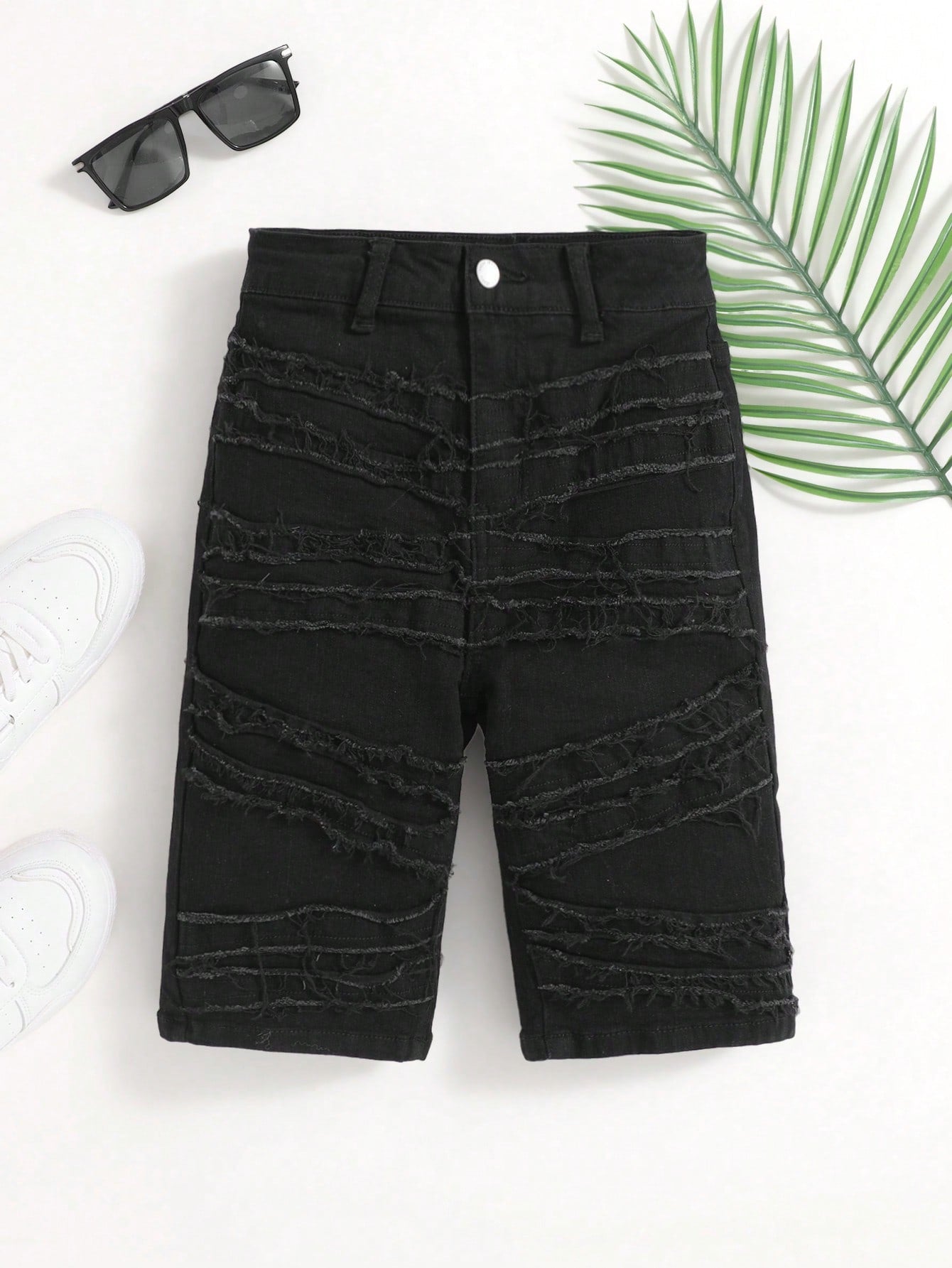 Tween Boy Solid Color Frayed Denim Shorts